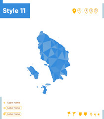 Fototapeta premium North Sumatra, Indonesia - blue low poly map, polygonal map. Outline map. Vector illustration.