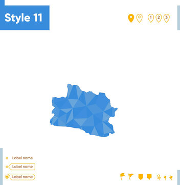 West Java, Indonesia - blue low poly map, polygonal map. Outline map. Vector illustration.