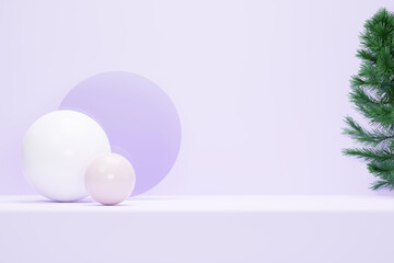 3d render Pastel Green minimal background with podium stand. Purple stage platform for cosmetic product presentation and advertising. Studio scene with showcase pedestal in clean design.