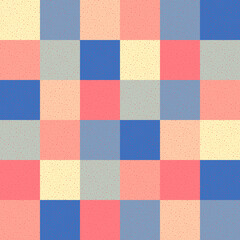 blue pink yellow squares with grainy texture. vector illustration. geometric seamless pattern. fabric swatch. wrapping paper. continuous print. design template for home decor, apparel, linen, textile
