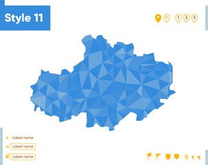 Akmola, Kazakhstan - blue low poly map, polygonal map. Outline map. Vector illustration.