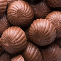 chocolate candy or sweets, closeup taken from above, food background