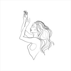 Woman abstract portrait, continuous line drawing, face of the girl is a single line on a white background,  Vector illustration. Tattoo, print and logo design for a spa or beauty salon. Line art.