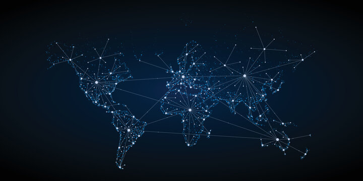 Transportation and connections of the world. Vector illustration created from dots and lines. logistics concept for business on dark blue background.
