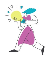 Creative worker, woman with lightbulb, vector