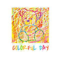 Teddy bear toy punk style with abstract colorful multicolored line paints background for t-shirt print design vector illustration and slogan "Colorful Day"