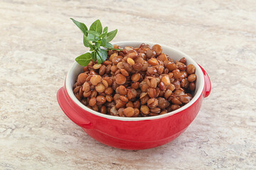 Boiled lentil in the bowl