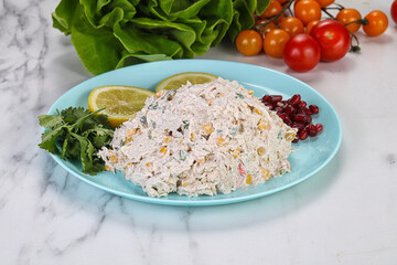 Homemade crab stick salad with mayonaise