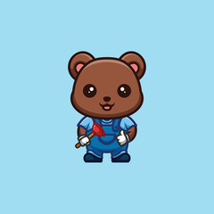 Bear Plumber Cute Creative Kawaii Cartoon Mascot Logo