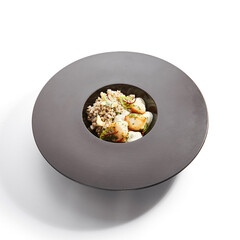 Scallop with green buckwheat side view