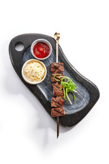 Marbled beef skewer top view