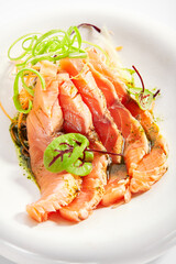 Tataki salmon closeup view