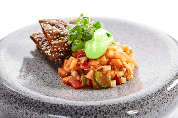 Salmon tartare close up