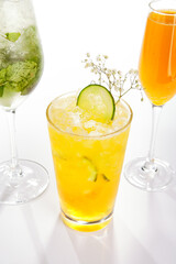 Passion fruit and cucumber cocktail close up