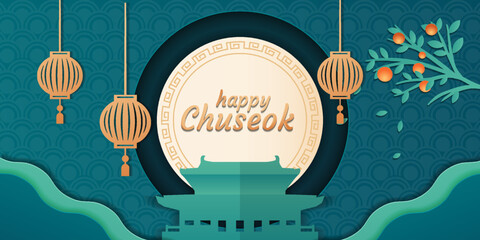 happy chuseok illustration in paper cut style design