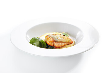 Salmon Fillet with Roasted Spinach and Baked Celery Root Mousse