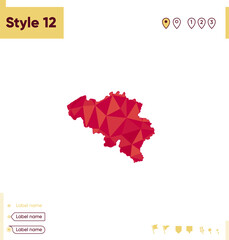 Belgium - red low poly map, polygonal map. Outline map. Vector illustration.