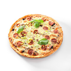 Pizza with Marbled Beef, Ham, Salami and Chorrizo Isolated