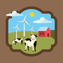 rural label, cows and barn