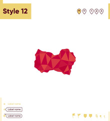 O'Higgins, Chile - red low poly map, polygonal map. Outline map. Vector illustration.