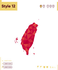 Taiwan, China - red low poly map, polygonal map. Outline map. Vector illustration.