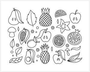 food Doodle icon set isolated on white. Hand drawn line art. Sketch vector stock illustrations. EPS 10