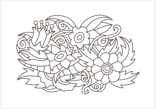 Doodle flower with leaves isolated. Coloring page book design. Sketch vector stock illustration. EPS 10