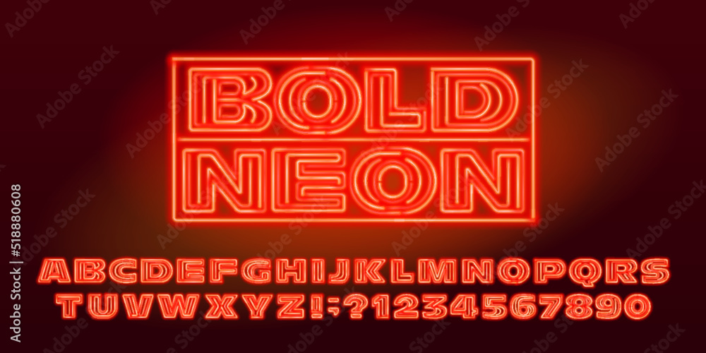 Fototapete bold neon alphabet font. orange neon letters and numbers. stock vector typescript for your design.