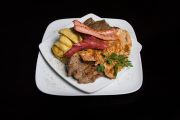typical dish of peru, peruvian food on a restaurant table.