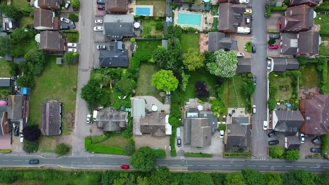 Aerial video of drone flying over wealthy housing estate