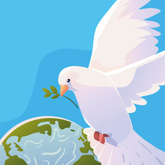dove with leaf and world