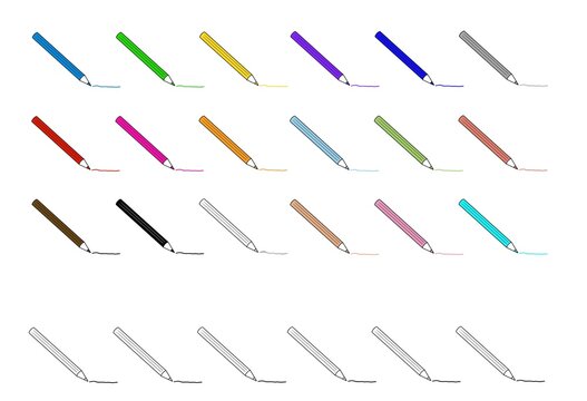 24x Buntstifte, verschiedene Farben, mit gezeichneter Linie / farbig, bunt / + leere (weiß) Vorlagen / Templates ~ gezeichnet / gemalt ~ Grafiken Icons Cliparts Sketchnotes