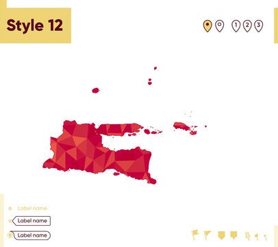 East Java, Indonesia - red low poly map, polygonal map. Outline map. Vector illustration.