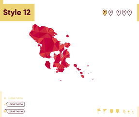 Southeast Sulawesi, Indonesia - red low poly map, polygonal map. Outline map. Vector illustration.