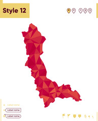 West Azerbaijan, Iran - red low poly map, polygonal map. Outline map. Vector illustration.