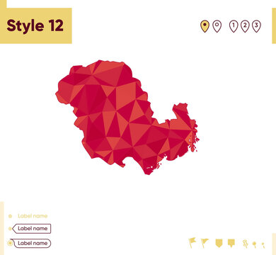 Vestfold Og Telemark, Norway - Red Low Poly Map, Polygonal Map. Outline Map. Vector Illustration.