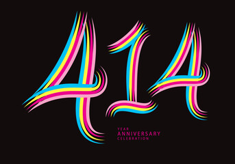 414 number design vector, graphic t shirt, 414 years anniversary celebration logotype colorful line,414th birthday logo, Banner template, logo number elements for invitation card, poster, t-shirt.