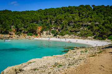 Fototapeta na wymiar Turquoise sea in Cala Escorxada, Menorca. Spain