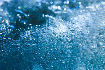 Background bubbles underwater. Ocean underwater part with air bubbles