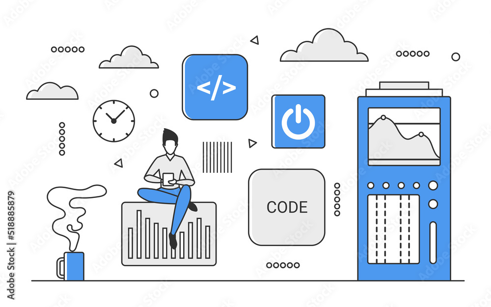 Poster technology server code programming. system administration and network development vector monocolor i
