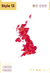 United Kingdom - red low poly map, polygonal map. Outline map. Vector illustration.
