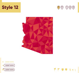 Arizona, USA - red low poly map, polygonal map. Outline map. Vector illustration.