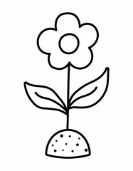 Vector black and white growing flower. Floral decorative element. Beautiful spring or summer line clipart isolated on white background. Ecological planting a seed concept or coloring page.