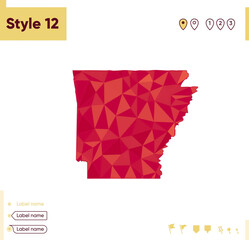 Arkansas, USA - red low poly map, polygonal map. Outline map. Vector illustration.