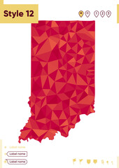 Indiana, USA - red low poly map, polygonal map. Outline map. Vector illustration.