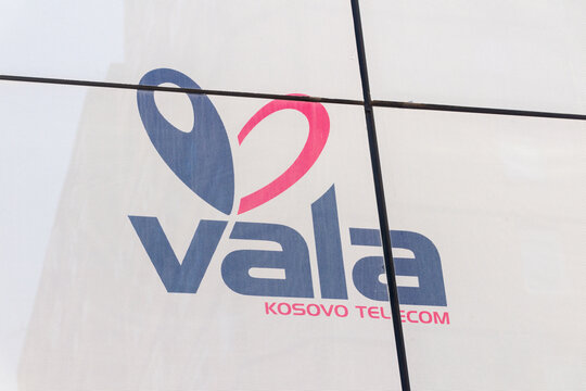 Pristina, Kosovo - June 5, 2022: Emblem of Vala, Kosovian telecom.