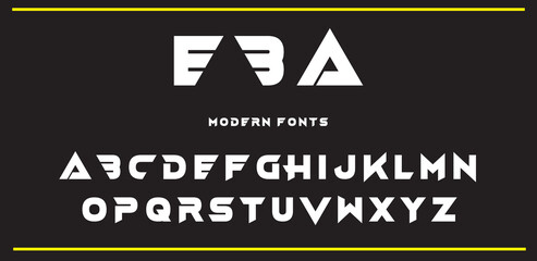 EBA Sports minimal tech font letter set. Luxury vector typeface for company. Modern gaming fonts logo design.
