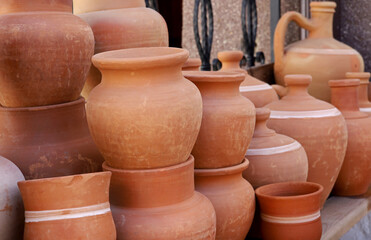 Fototapeta na wymiar handmade clay pots at the market