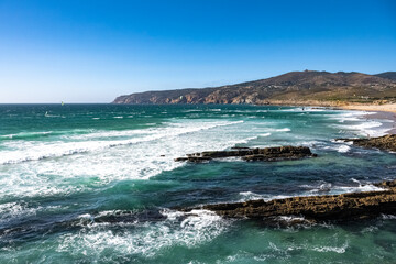 Fototapeta na wymiar Portugal, the praia do Guincho on the Atlantic coast, windy beach 
