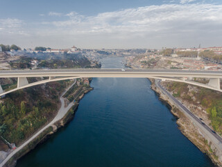 Fototapeta na wymiar Aerial view of Ponte Infante Dom Henrique Bridge in Porto, Portugal